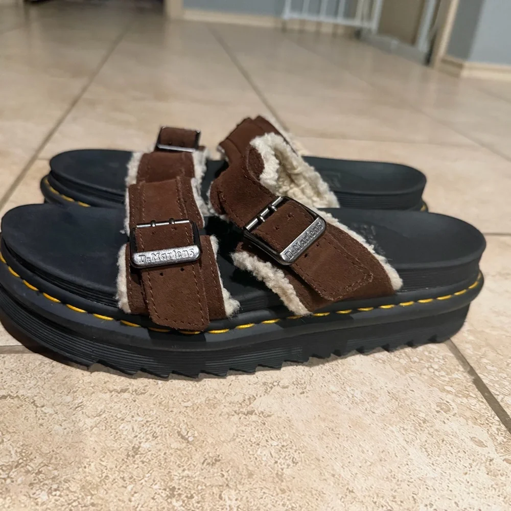 Dr.Martens Brown and Black Shearling Sandals
